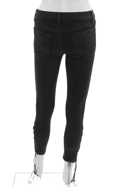 Hudson Women Cropped Jeans Black Viscose High Rise Button Inseam 24 Size 24
