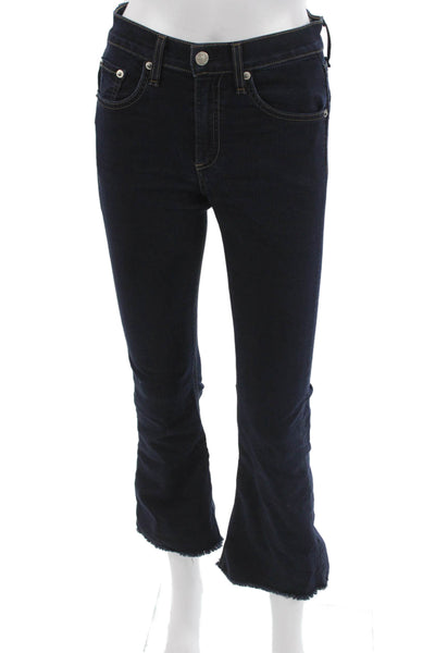 Rag & Bone Jean Womens Flared Jeans Blue Cotton Blend Mid Rise Button Size 24