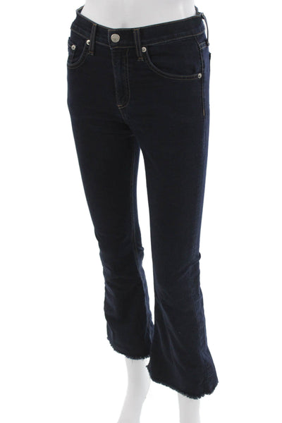 Rag & Bone Jean Womens Flared Jeans Blue Cotton Blend Mid Rise Button Size 24