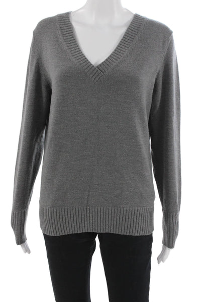 Banana Republic Womens Merino Wool V-Neck Pullover Sweater Gray Size L