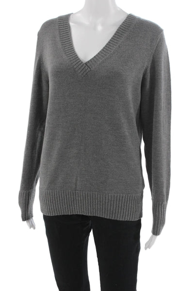 Banana Republic Womens Merino Wool V-Neck Pullover Sweater Gray Size L