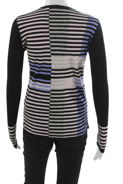 Vince Womens Black Merino Wool Striped Pullover Sweater Crew Neck Size 2XS