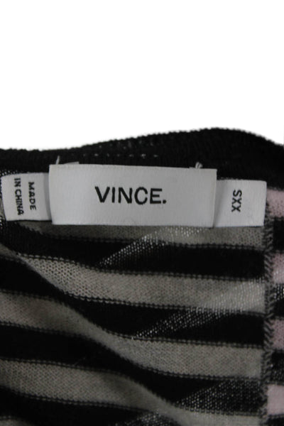 Vince Womens Black Merino Wool Striped Pullover Sweater Crew Neck Size 2XS