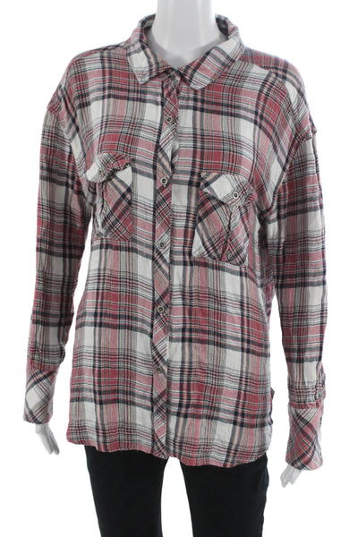 Rails Women Plaid Collared Long Sleeve Button-Up Polyester Blend Basic Size M