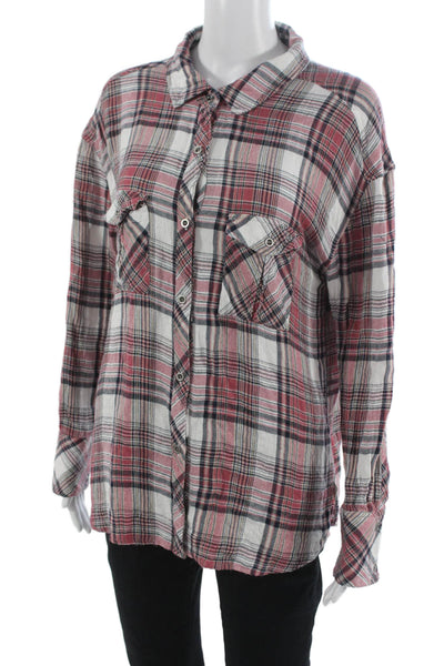 Rails Women Plaid Collared Long Sleeve Button-Up Polyester Blend Basic Size M