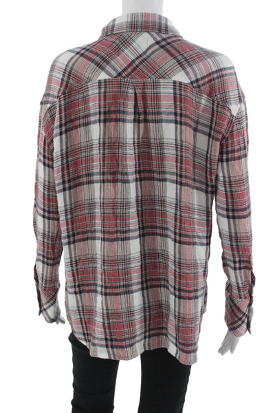 Rails Women Plaid Collared Long Sleeve Button-Up Polyester Blend Basic Size M