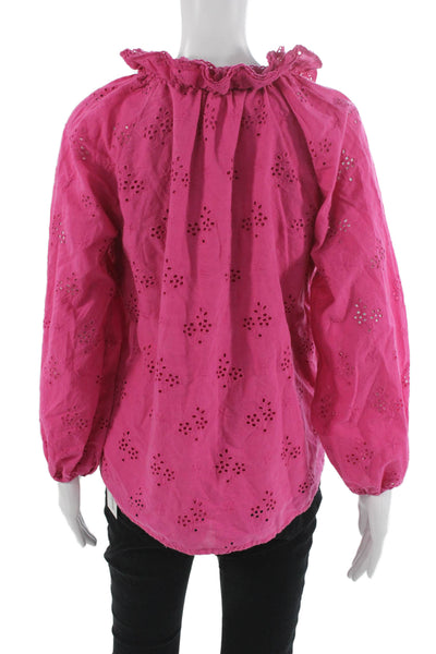 J Crew Women Basic V-Neck Pink Floral Cotton Blouse Long Sleeve Button Size M