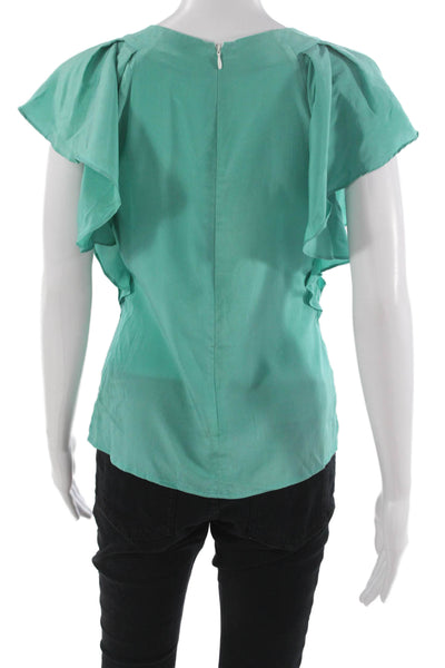 Per Se Womens Basic Short Sleeve Round Neck Blouse Green Zip Polyester Size 2