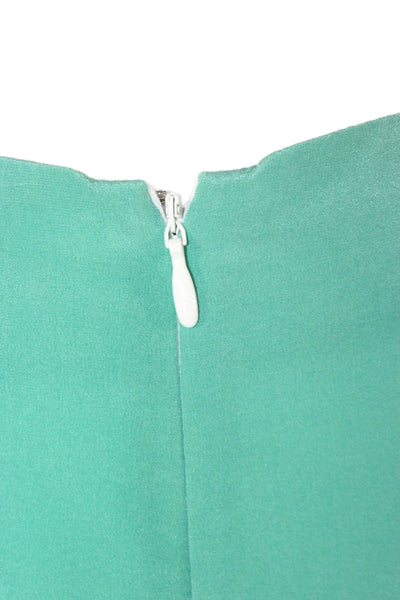 Per Se Womens Basic Short Sleeve Round Neck Blouse Green Zip Polyester Size 2