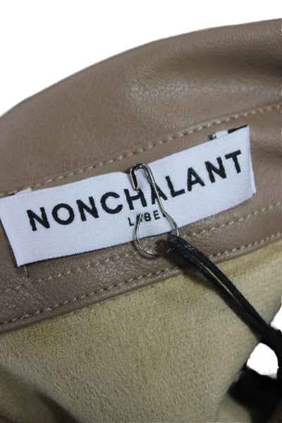 Nonchalant Label Womens Cropped Collared Button Up Blouse Beige Size XS
