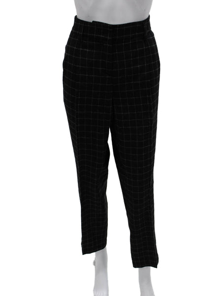 Akris Punto Women Dress Pants Black Wool Checked Zip Closure Size 14