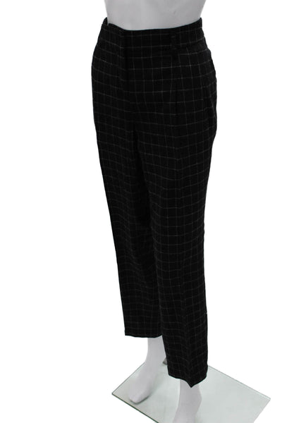 Akris Punto Women Dress Pants Black Wool Checked Zip Closure Size 14