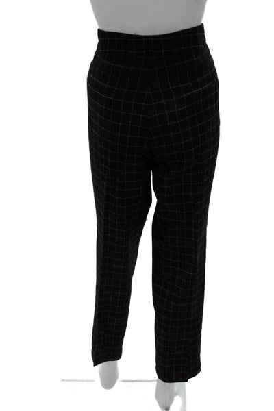 Akris Punto Women Dress Pants Black Wool Checked Zip Closure Size 14