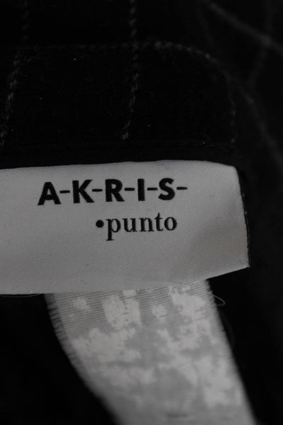Akris Punto Women Dress Pants Black Wool Checked Zip Closure Size 14