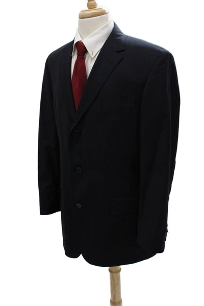 Boss Hugo Boss Men Blue Striped Wool Blazer Size 42