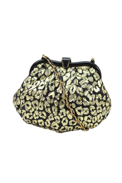 Jay Herbert NY Metallic Leather Animal Print Shoulder Bag Gold