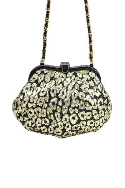 Jay Herbert NY Metallic Leather Animal Print Shoulder Bag Gold