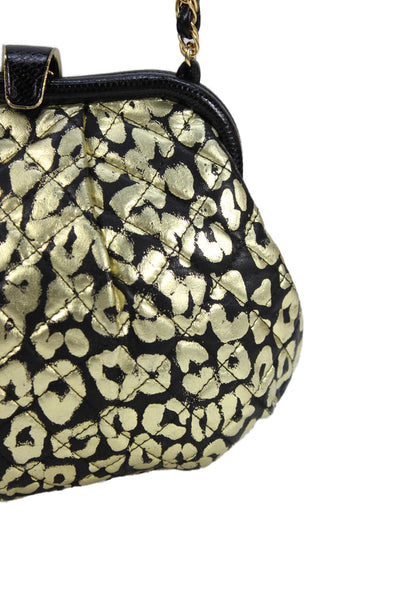 Jay Herbert NY Metallic Leather Animal Print Shoulder Bag Gold
