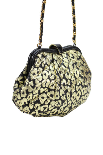 Jay Herbert NY Metallic Leather Animal Print Shoulder Bag Gold