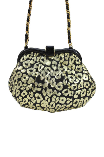 Jay Herbert NY Metallic Leather Animal Print Shoulder Bag Gold