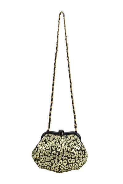 Jay Herbert NY Metallic Leather Animal Print Shoulder Bag Gold