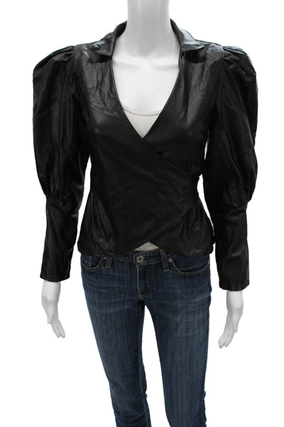 Nonchalant Label Women Bodysuit Black V-Neck Long Sleeve Tie Closure Size XS
