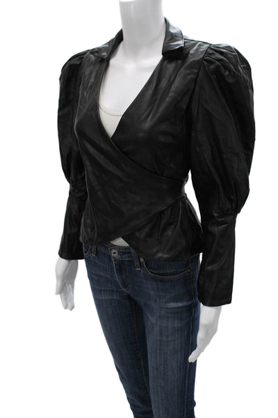 Nonchalant Label Women Bodysuit Black V-Neck Long Sleeve Tie Closure Size XS
