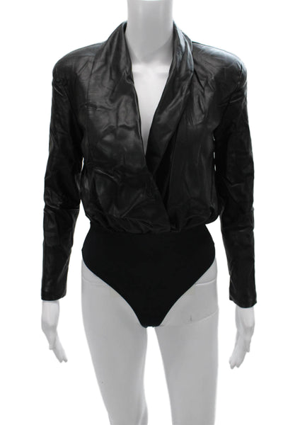 Nonchalant Label Womens One Piece Bodysuit Black V Neck Long Sleeve Size XS