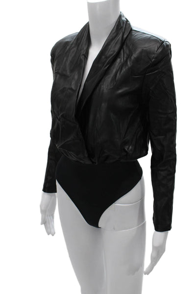 Nonchalant Label Womens One Piece Bodysuit Black V Neck Long Sleeve Size XS