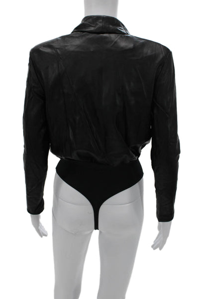 Nonchalant Label Womens One Piece Bodysuit Black V Neck Long Sleeve Size XS