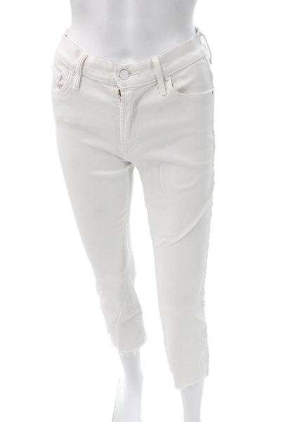 Mother Womens Cropped Jeans White High Rise Button Cotton Size 26