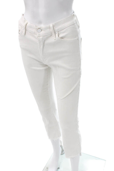 Mother Womens Cropped Jeans White High Rise Button Cotton Size 26