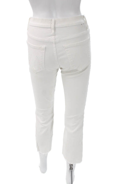 Mother Womens Cropped Jeans White High Rise Button Cotton Size 26