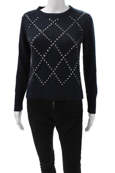 Daniel & Mayer Women Pullover Sweater Blue Cotton Argyle Long Sleeve Size S