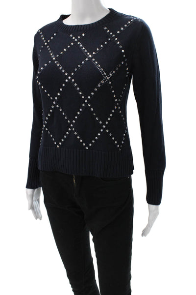 Daniel & Mayer Women Pullover Sweater Blue Cotton Argyle Long Sleeve Size S