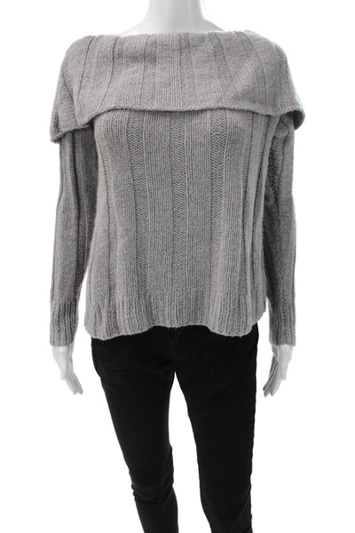 Sharis Place Womens Cashmere Boat Neck Pullover Sweater Gray Long Sleeve Size M