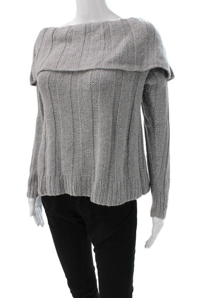 Sharis Place Womens Cashmere Boat Neck Pullover Sweater Gray Long Sleeve Size M