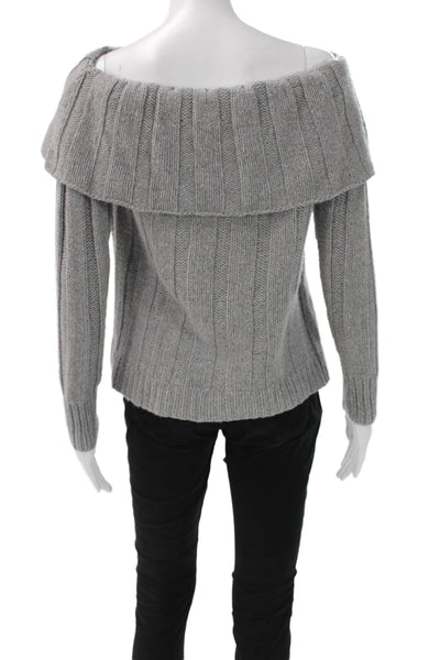 Sharis Place Womens Cashmere Boat Neck Pullover Sweater Gray Long Sleeve Size M
