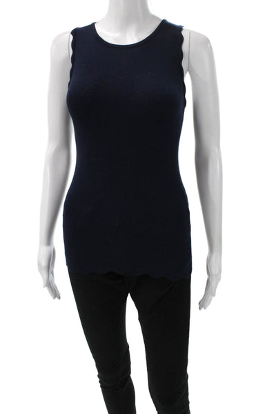 Minnie Rose Womens Basic Blue Viscose Sleeveless Tank Round Neck Size XS