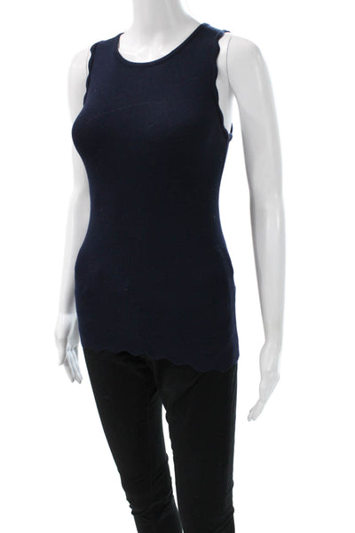 Minnie Rose Womens Basic Blue Viscose Sleeveless Tank Round Neck Size XS