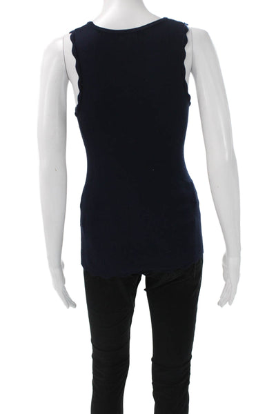 Minnie Rose Womens Basic Blue Viscose Sleeveless Tank Round Neck Size XS