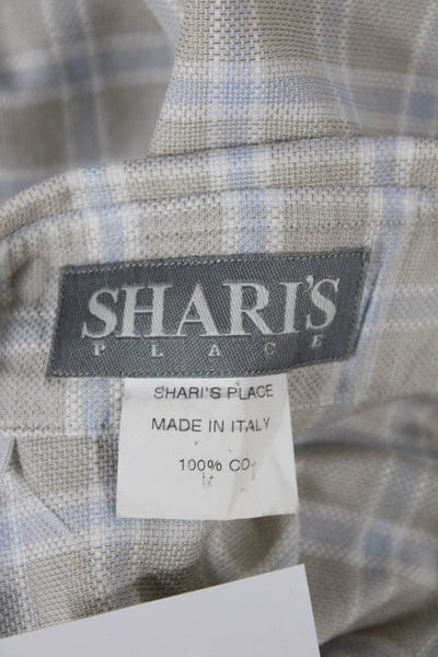Sharis Place Womens Collared Plaid Cotton Sleeveless Button Blouse Size 36