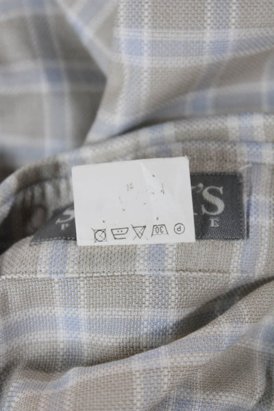 Sharis Place Womens Collared Plaid Cotton Sleeveless Button Blouse Size 36
