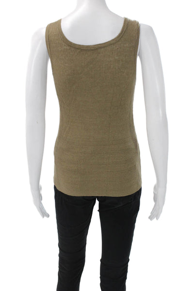Nili Lotan Women Sleeveless Linen Henley Button Tank Brown Basic Summer Size S