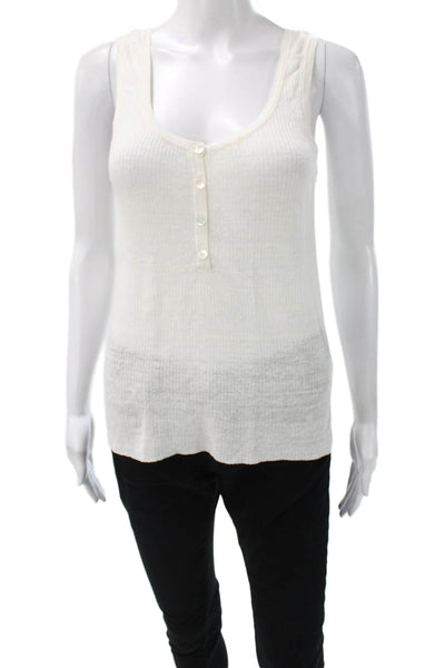 Nili Lotan Women Basic Linen Henley Button Sleeveless Tank White Size S