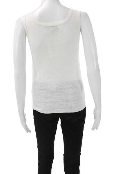 Nili Lotan Women Basic Linen Henley Button Sleeveless Tank White Size S