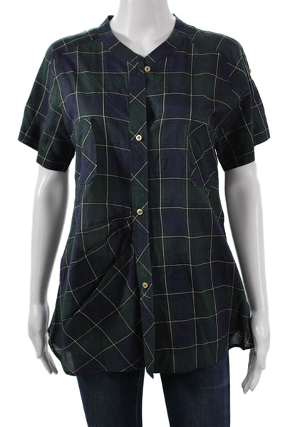 Etoile Isabel Marant Women Blue Plaid Collared Tunic Short Sleeve Size 1