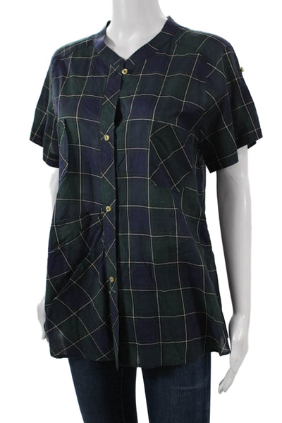 Etoile Isabel Marant Women Blue Plaid Collared Tunic Short Sleeve Size 1