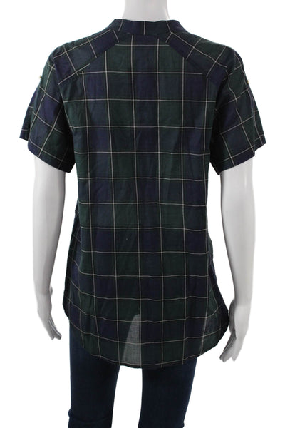 Etoile Isabel Marant Women Blue Plaid Collared Tunic Short Sleeve Size 1