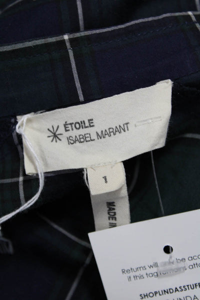 Etoile Isabel Marant Women Blue Plaid Collared Tunic Short Sleeve Size 1